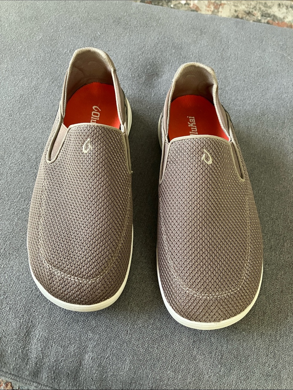 OluKai Men's Slip-On Mesh Loafers in Taupe with White Sole